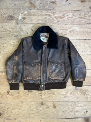 80s Children's Brown Leather Aviator Zip-Up Coat by Valentino