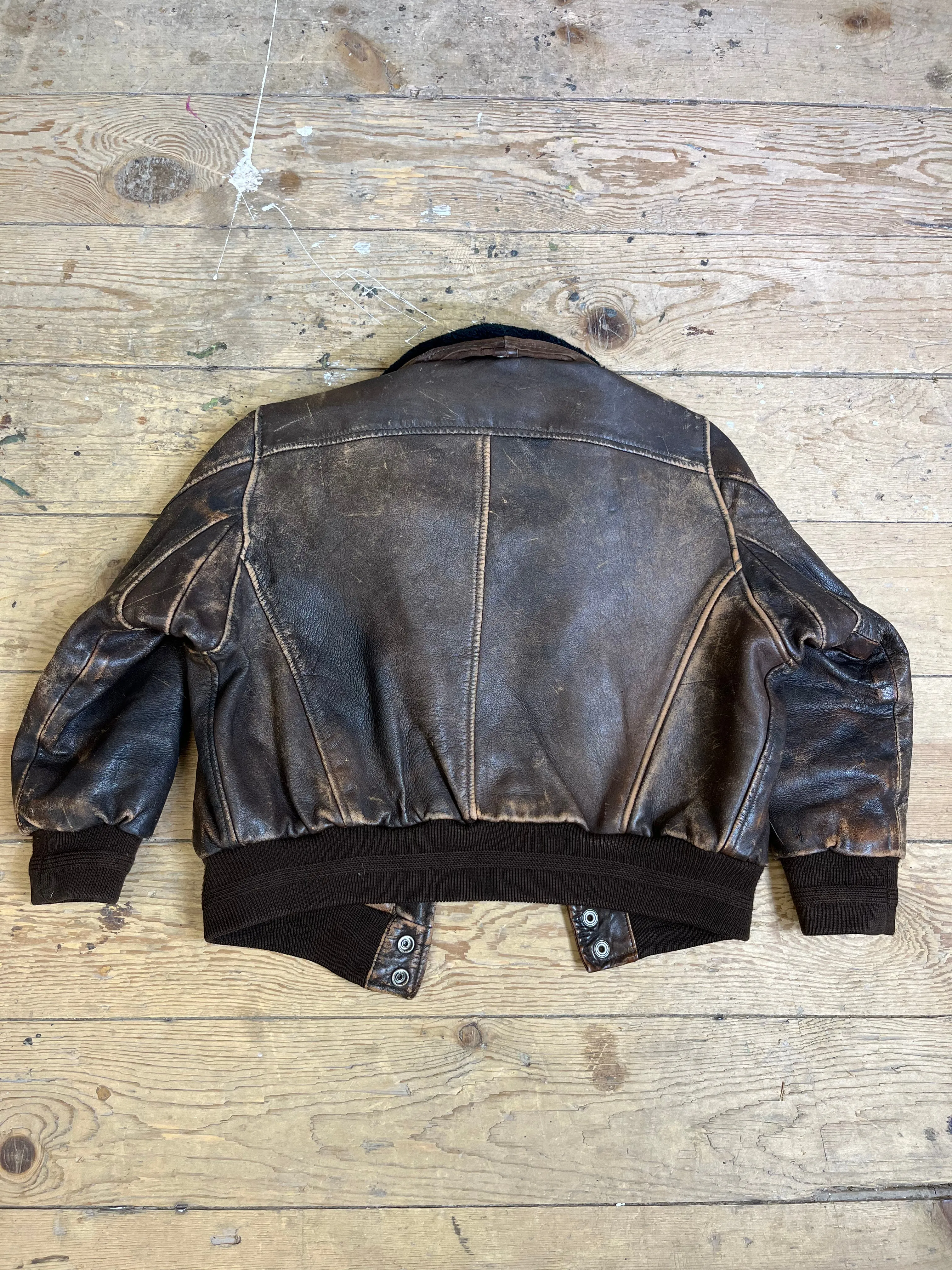 80s Children's Brown Leather Aviator Zip-Up Coat by Valentino