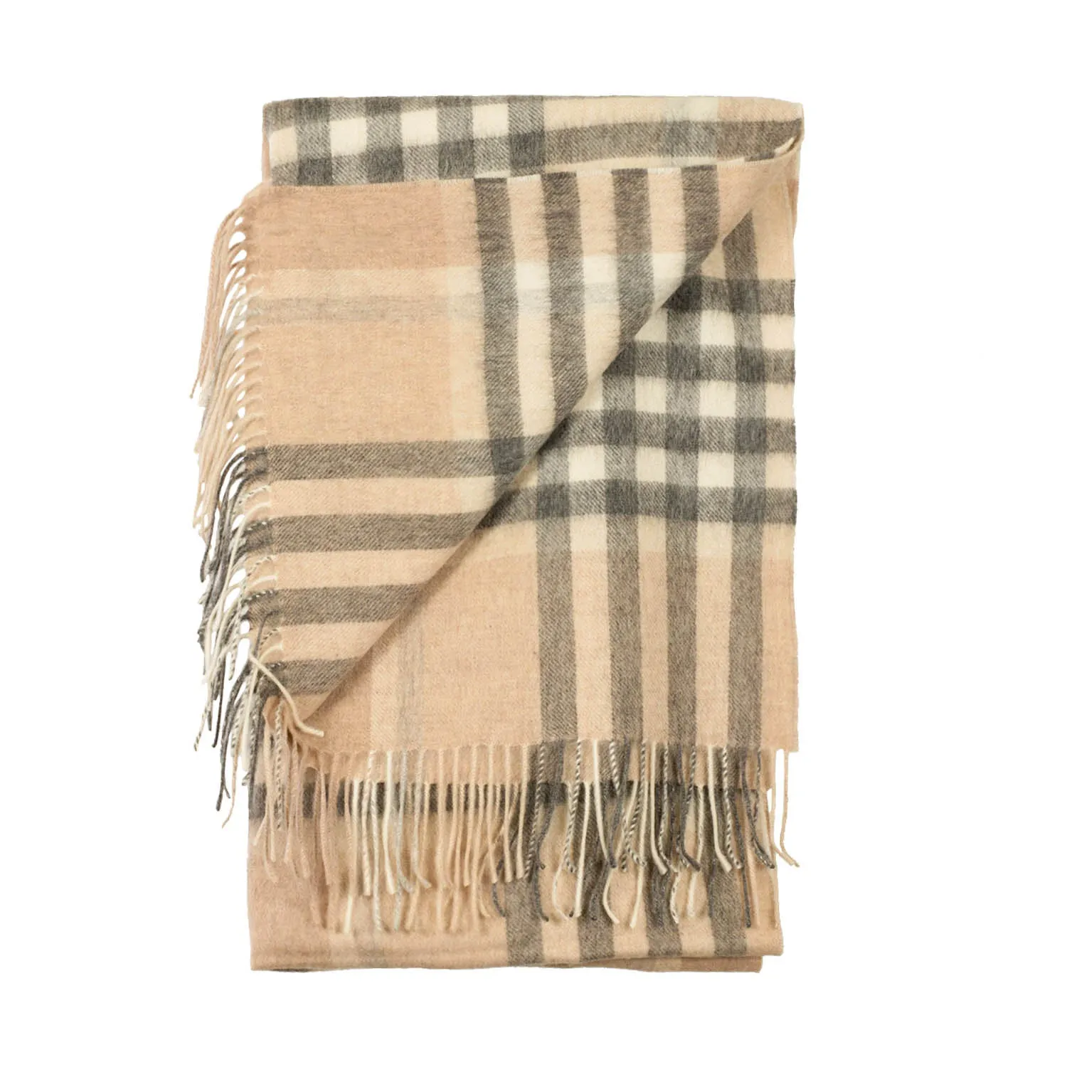 90/10 Tartan Cashmere Blanket Scarf  Natural