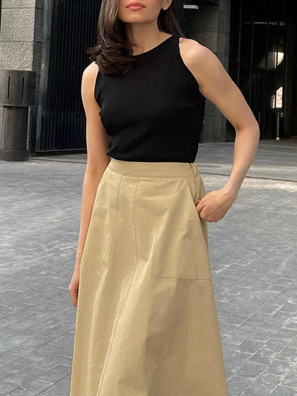 A-Line High Waisted Solid Color Split-Joint Skirts