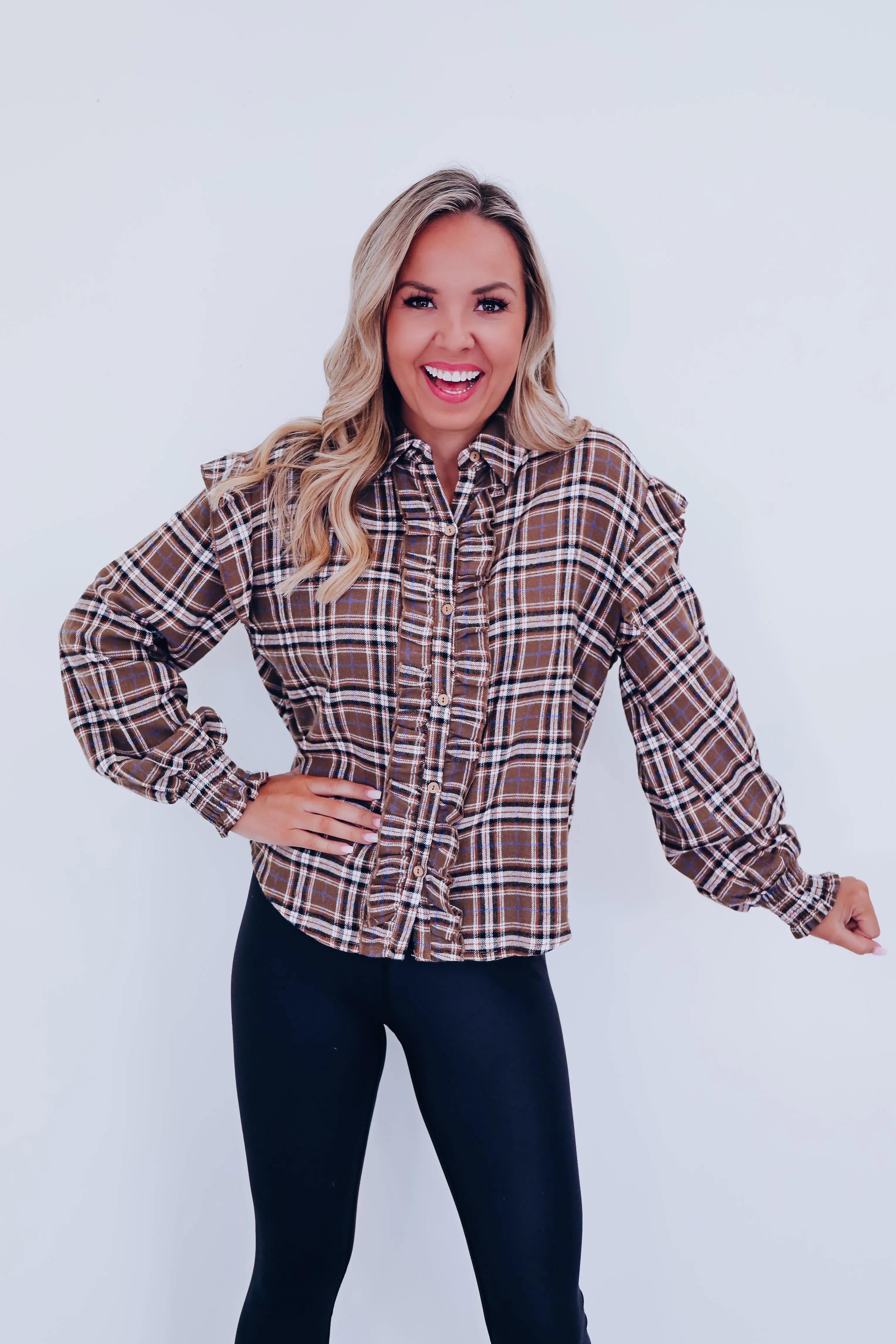 Annie Ruffle Trim Flannel Shirt - Dark Olive