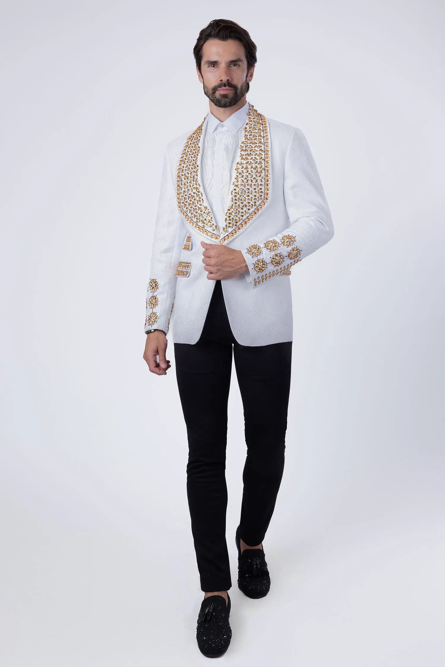 Barabas Elite White POSITIVE ARTISTIC Crystal Blazer