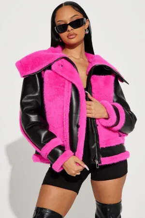 Be Fur Real Moto Jacket - Black/Pink