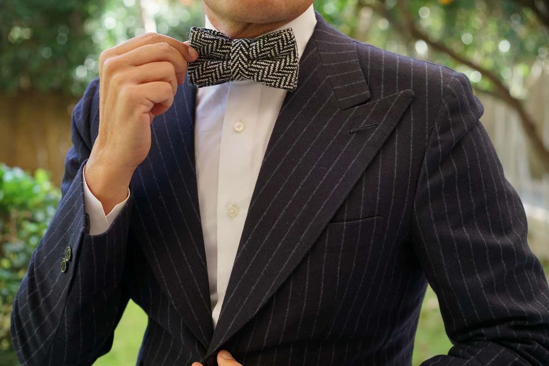 Black Chevron Wool Bow Tie