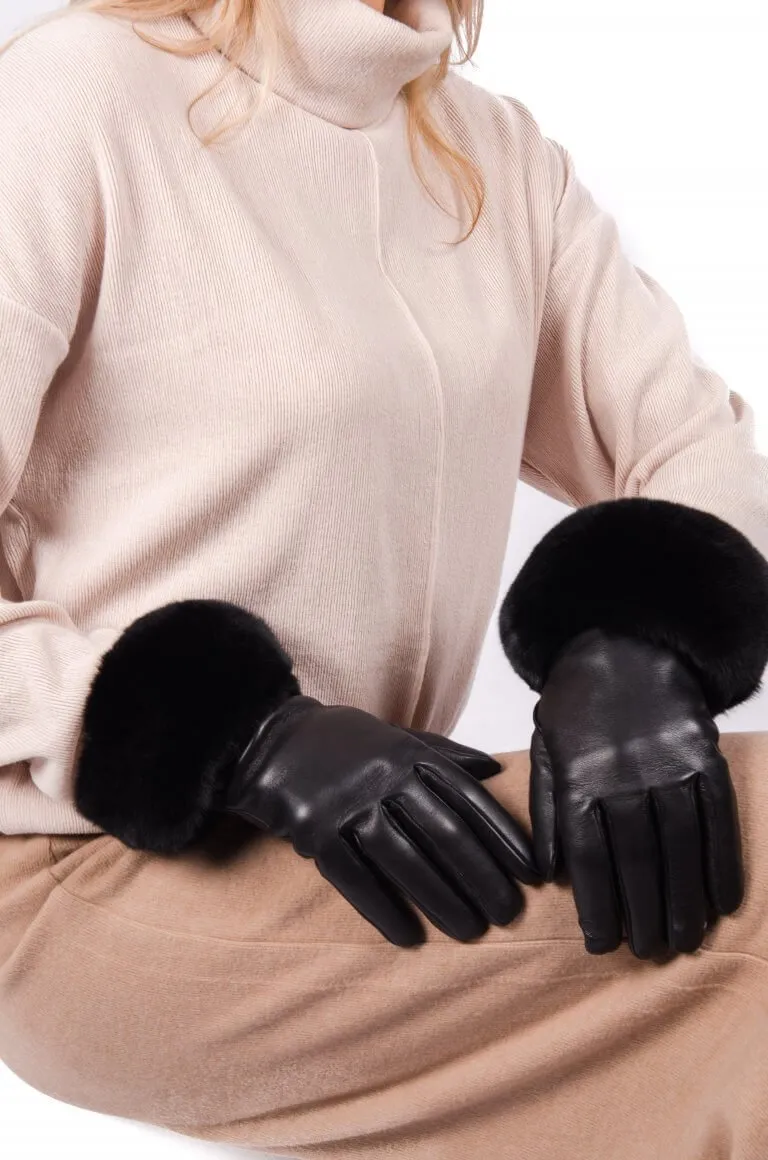 Black Chinchilla Fur Trim Gloves