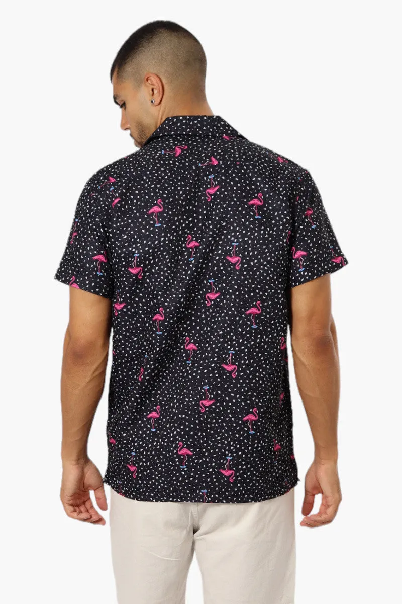 Boardsports Flamingo Pattern Button Up Casual Shirt - Black