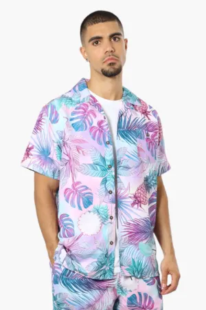 Boardsports Leaf Pattern Button Up Casual Shirt - Purple