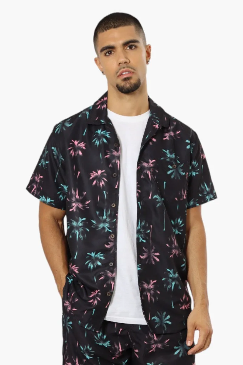 Boardsports Palm Tree Pattern Button Up Casual Shirt - Black