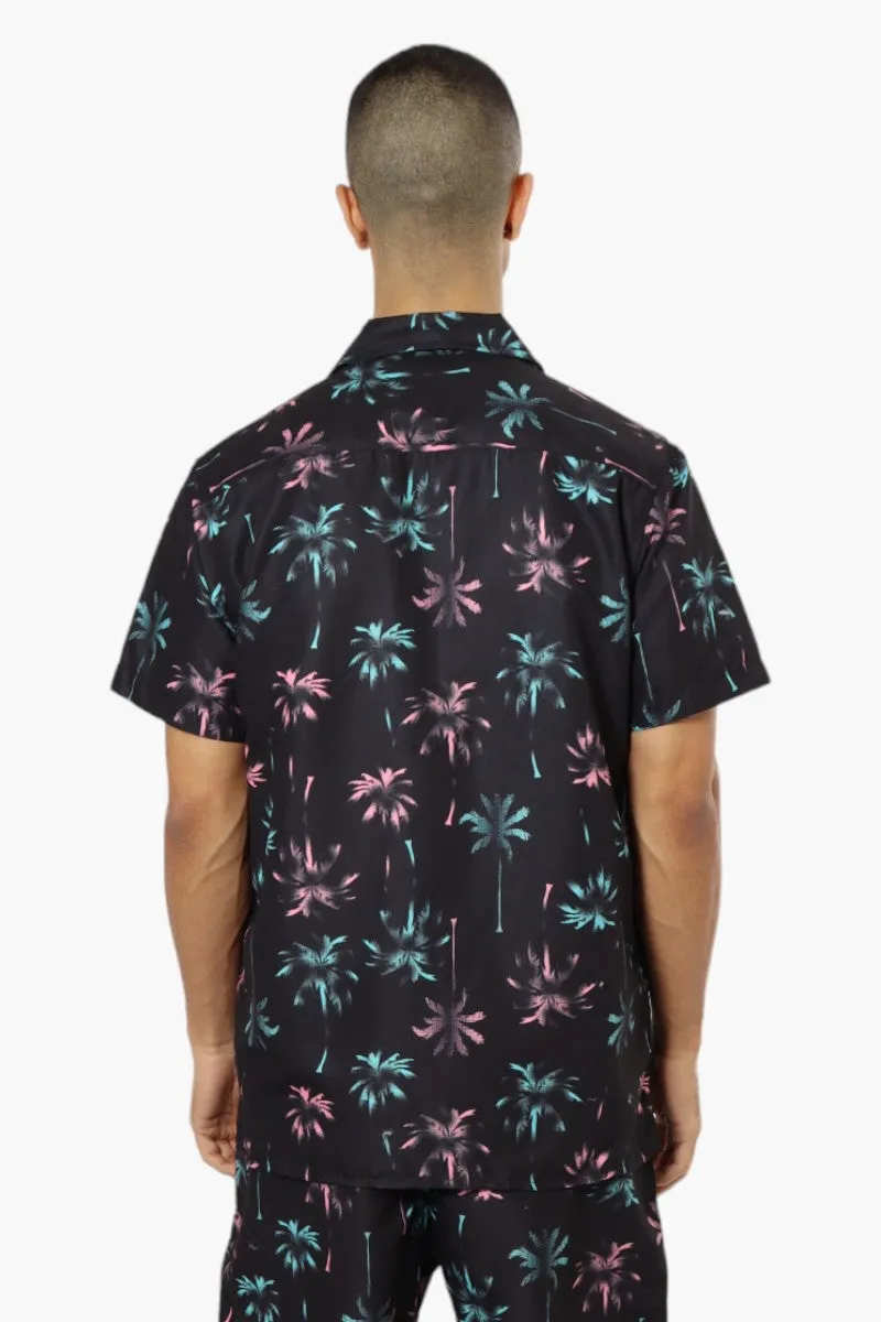 Boardsports Palm Tree Pattern Button Up Casual Shirt - Black