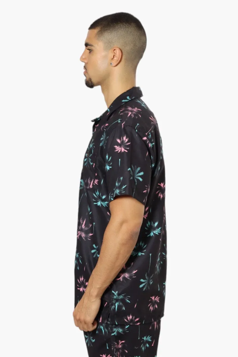 Boardsports Palm Tree Pattern Button Up Casual Shirt - Black