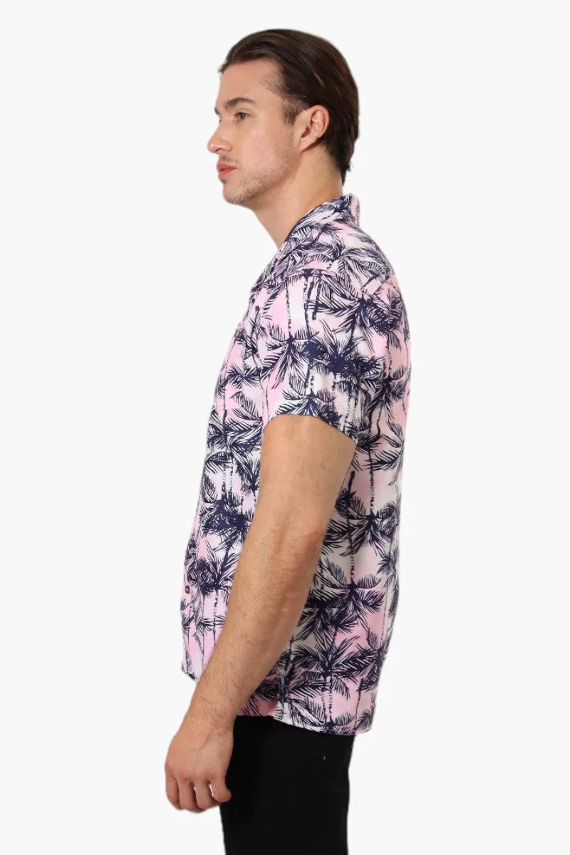 Boardsports Palm Tree Pattern Camp Collar Casual Shirt - Pink