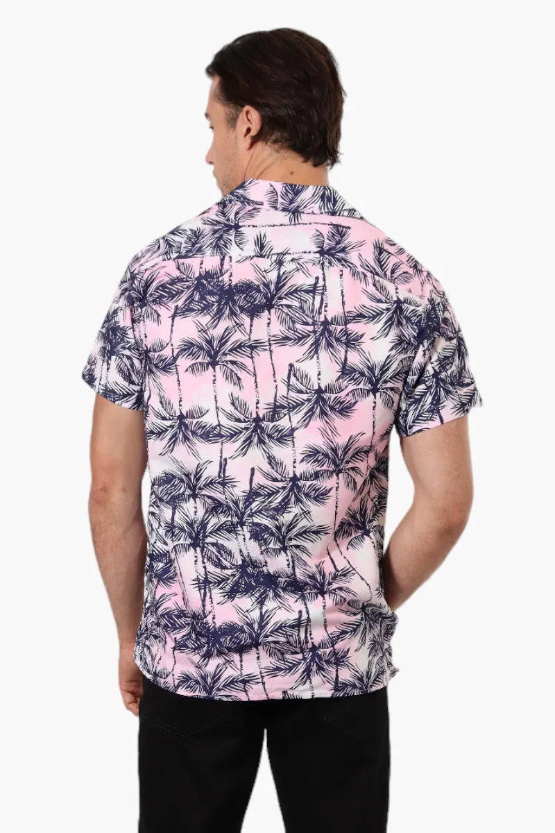 Boardsports Palm Tree Pattern Camp Collar Casual Shirt - Pink