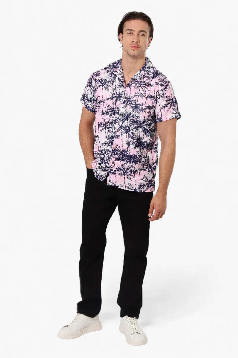 Boardsports Palm Tree Pattern Camp Collar Casual Shirt - Pink