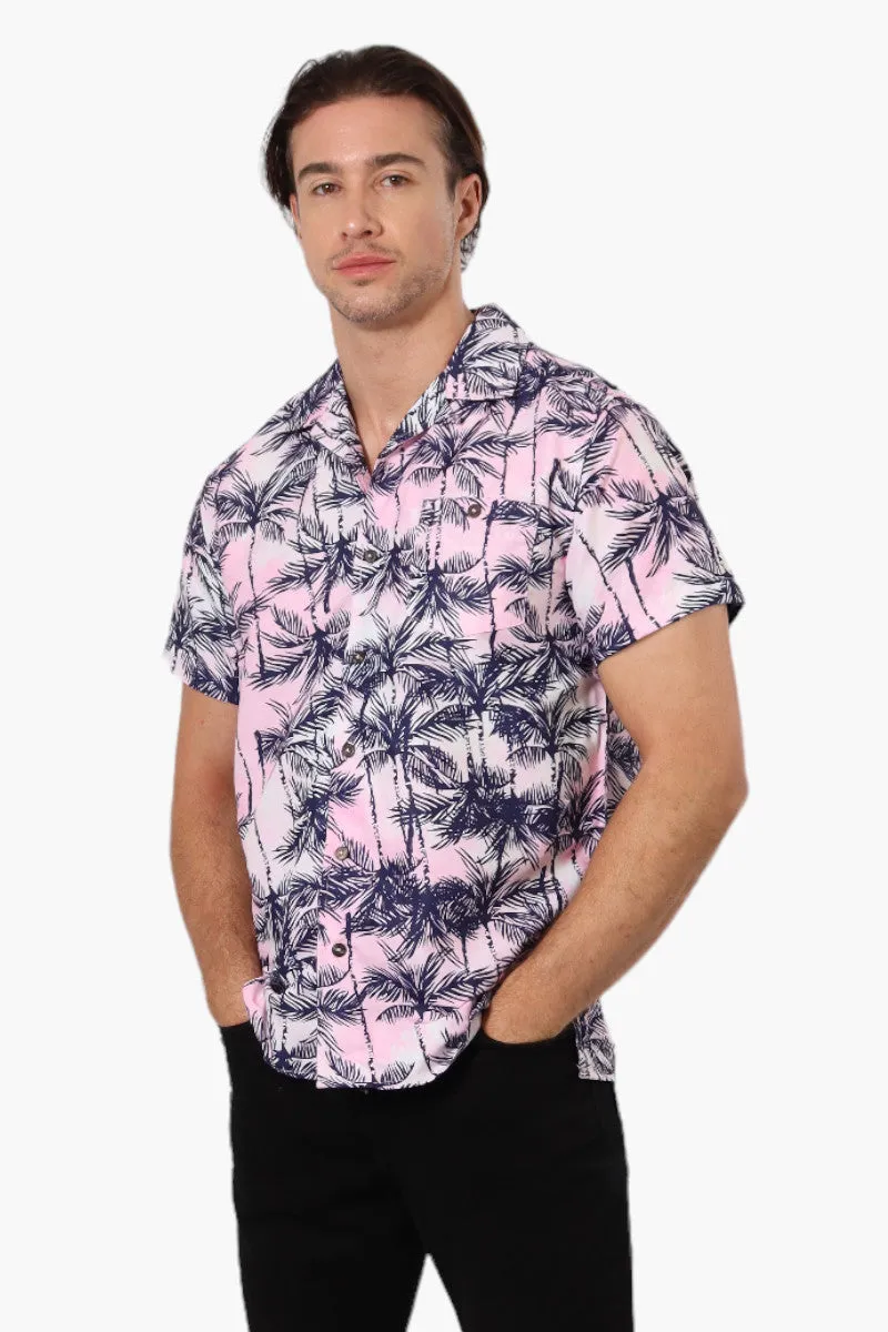 Boardsports Palm Tree Pattern Camp Collar Casual Shirt - Pink