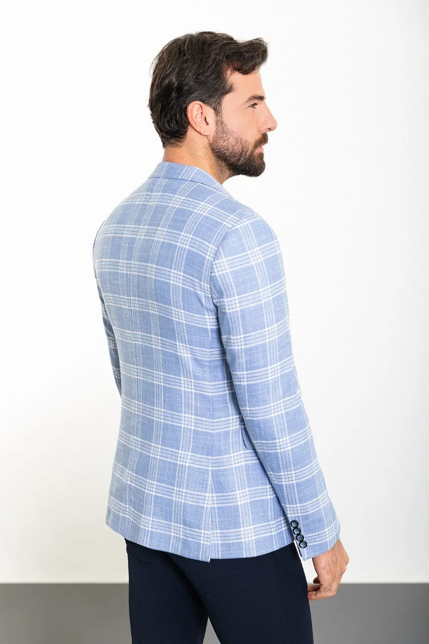 Bojoni Torretta Slim Fit Ice Blue Plaid Blazer