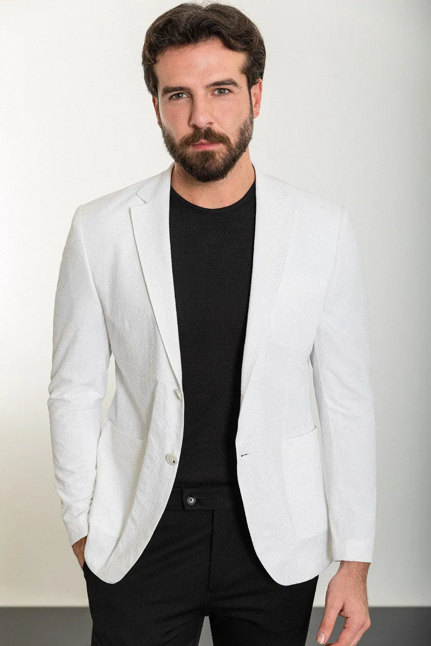 Bojoni Torretta Slim Fit White Basic Blazer