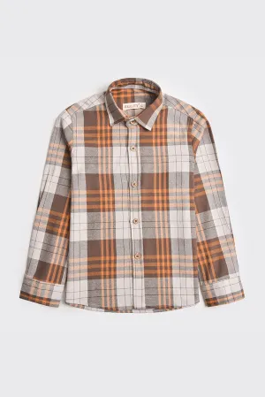 Brown Checked Flannel Casual Shirt