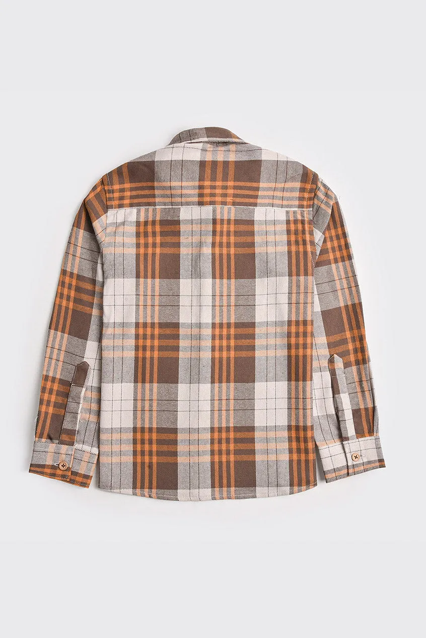 Brown Checked Flannel Casual Shirt