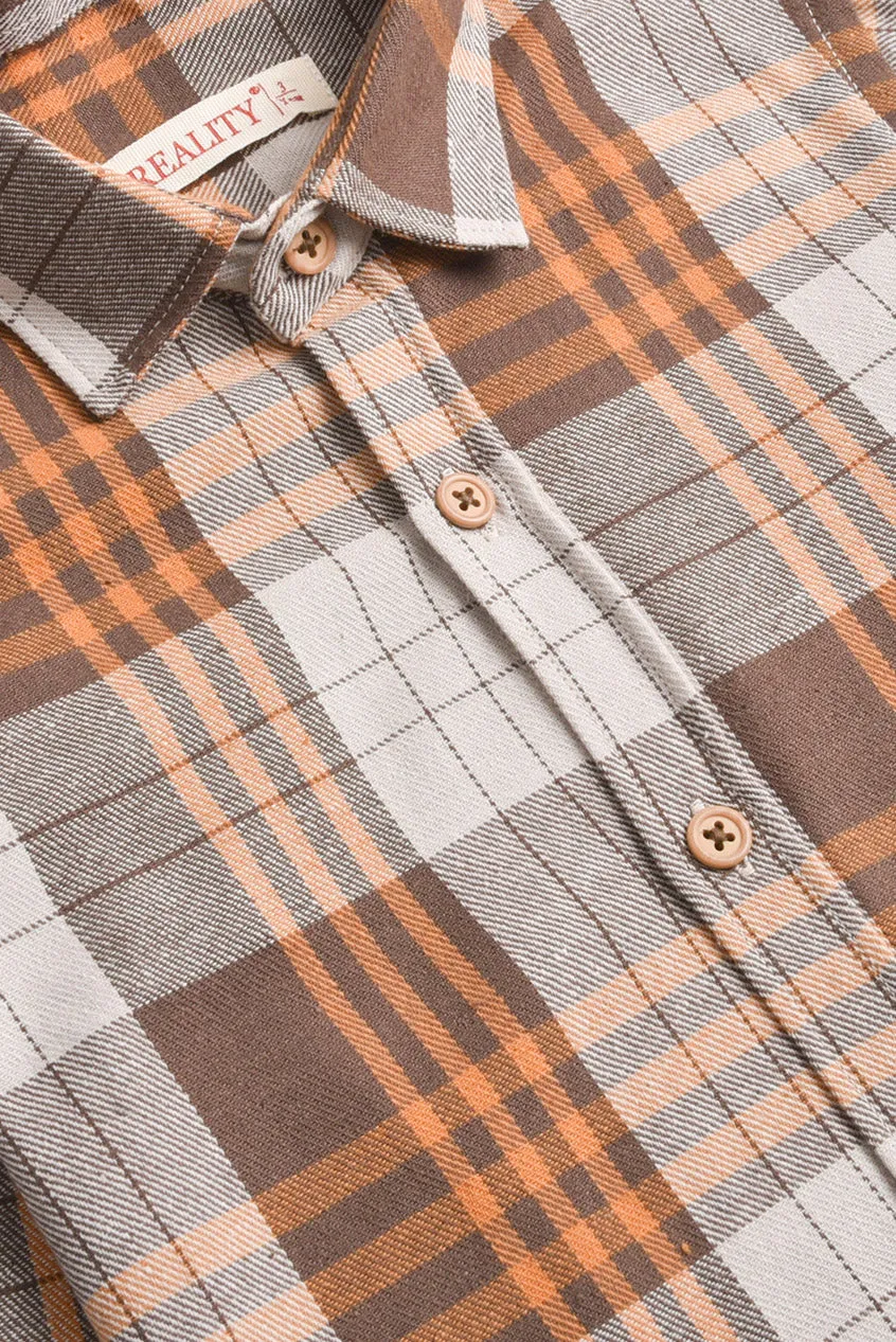 Brown Checked Flannel Casual Shirt