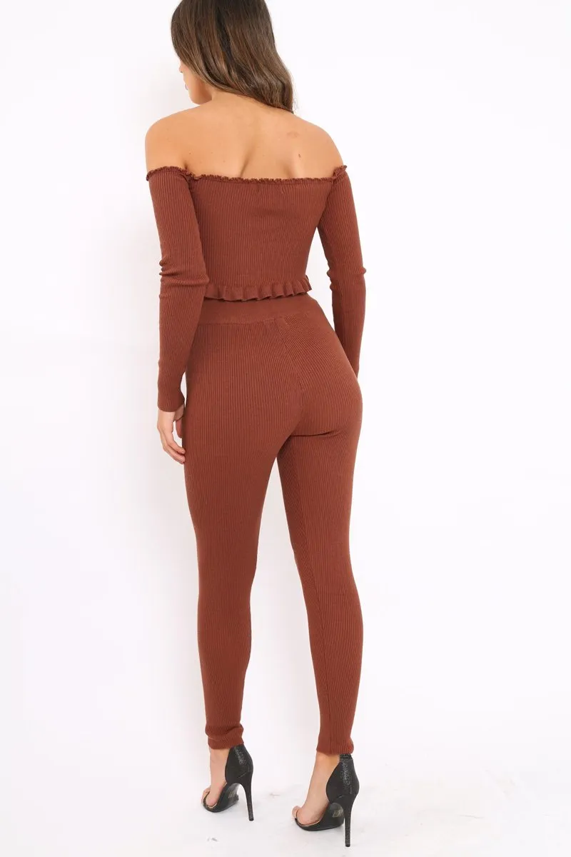 Brown Ribbed Knit Co-ord - Luna