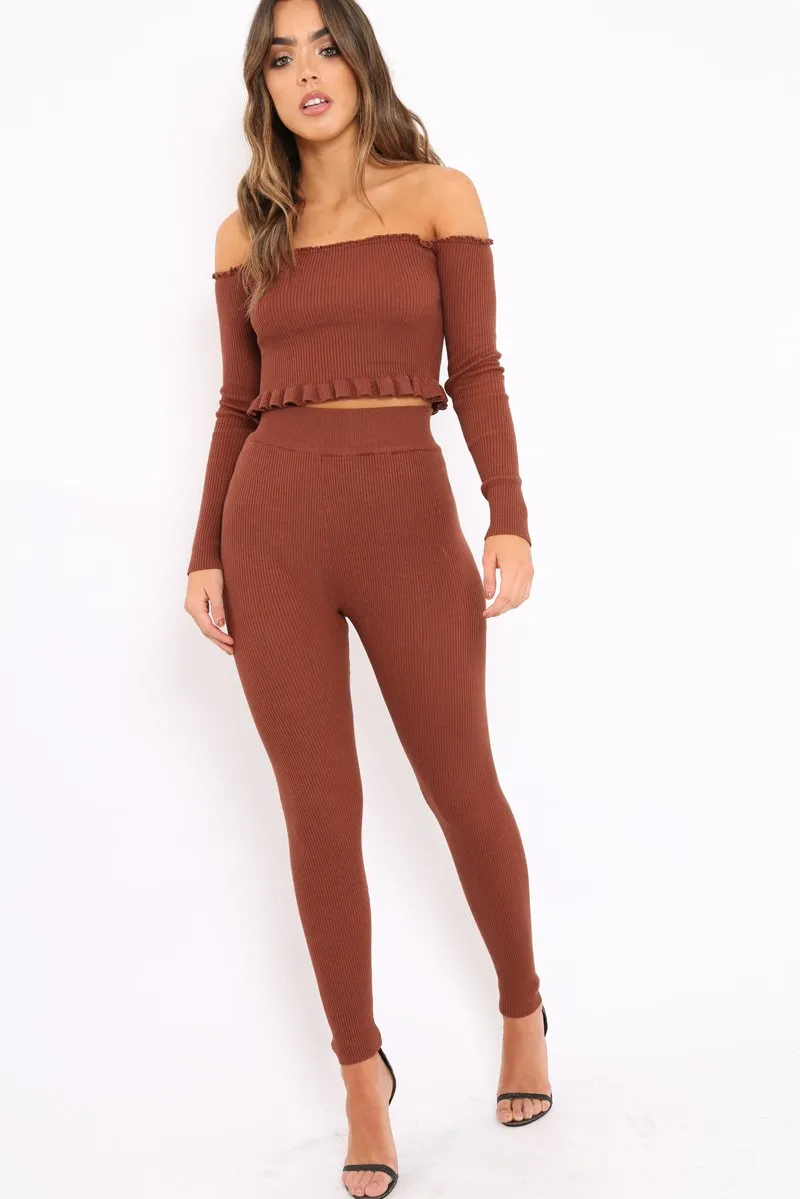 Brown Ribbed Knit Co-ord - Luna