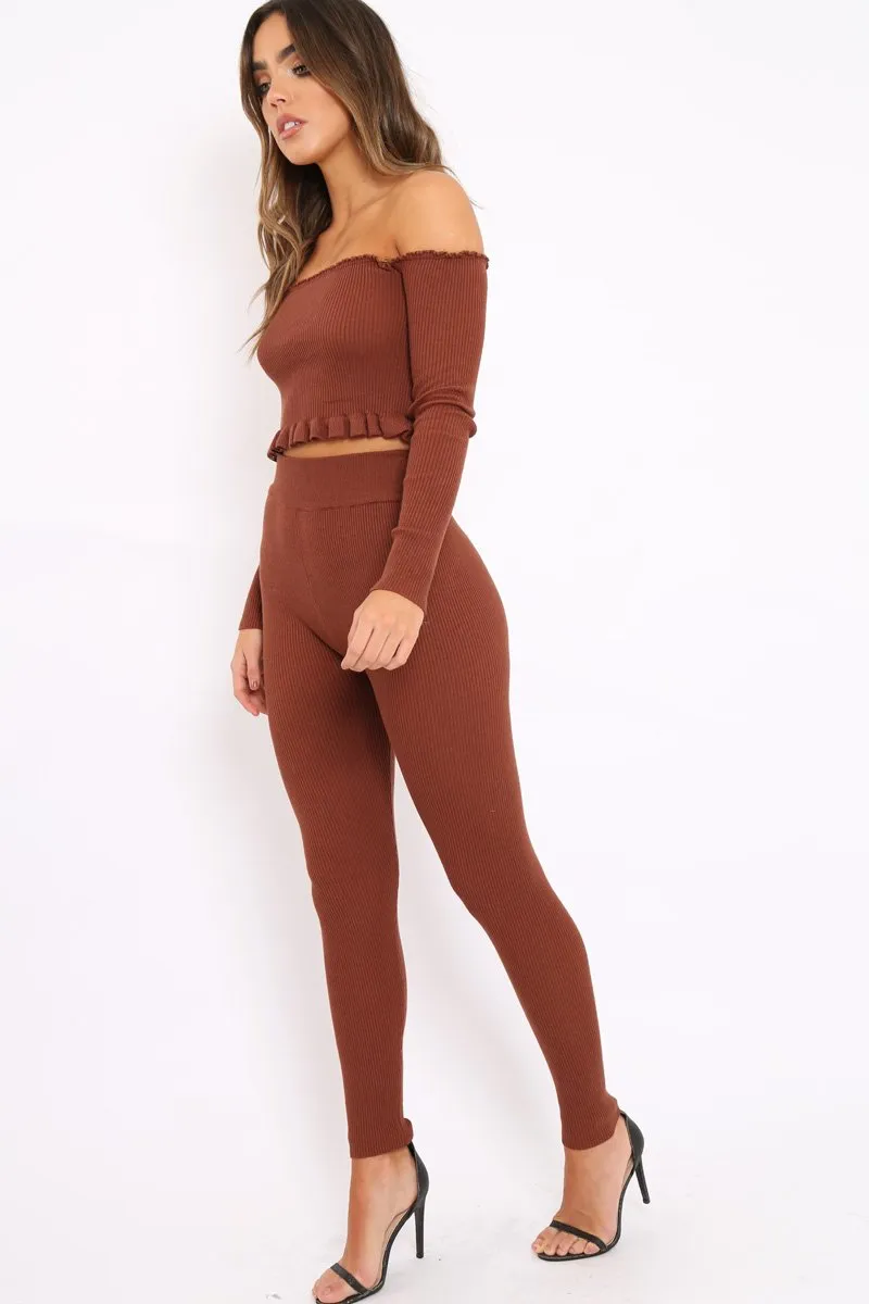 Brown Ribbed Knit Co-ord - Luna