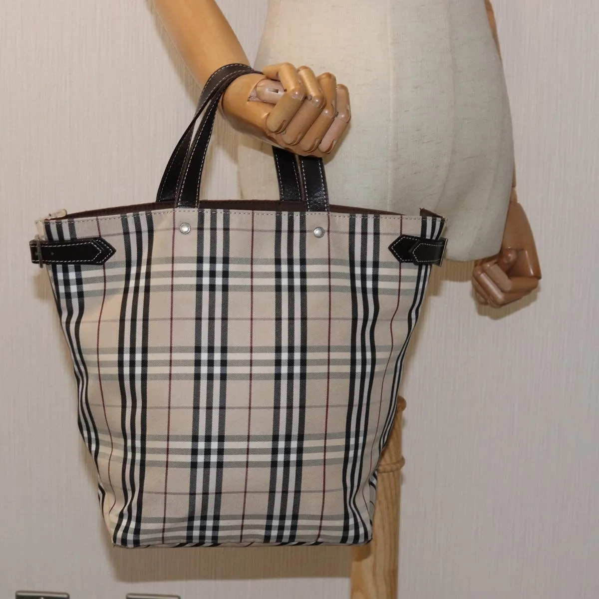 BURBERRY Nova Check Blue Label Hand Bag Canvas Beige  mr154