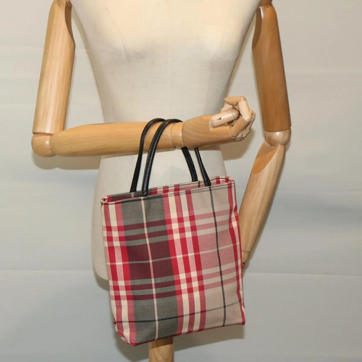 BURBERRY Nova Check Hand Bag Canvas Red  yb523