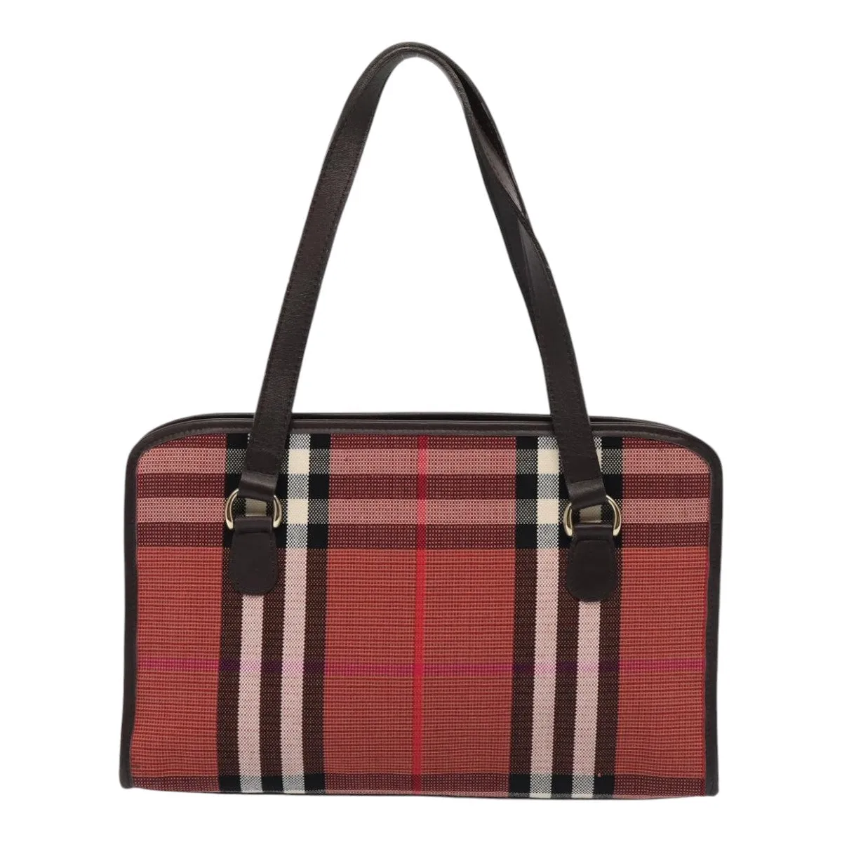 BURBERRY Nova Check Hand Bag Canvas Red  yb683