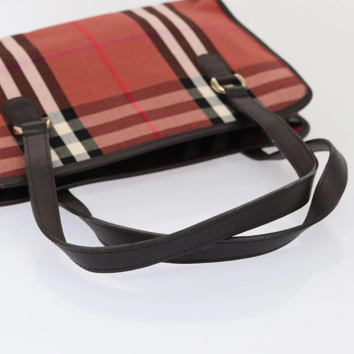 BURBERRY Nova Check Hand Bag Canvas Red  yb683