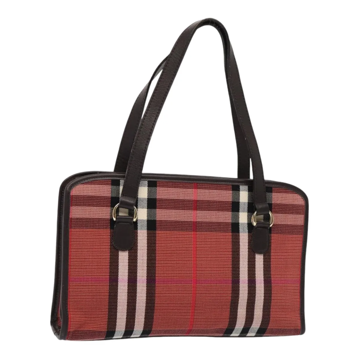 BURBERRY Nova Check Hand Bag Canvas Red  yb683