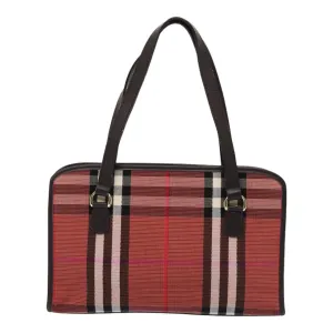 BURBERRY Nova Check Hand Bag Canvas Red  yb683