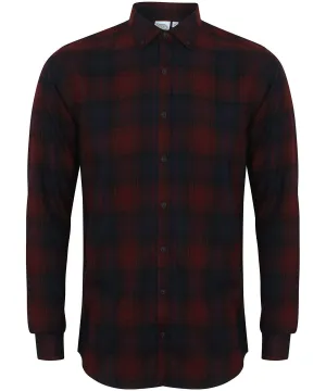 Burgundy Check - Brushed check casual shirt with button-down collar