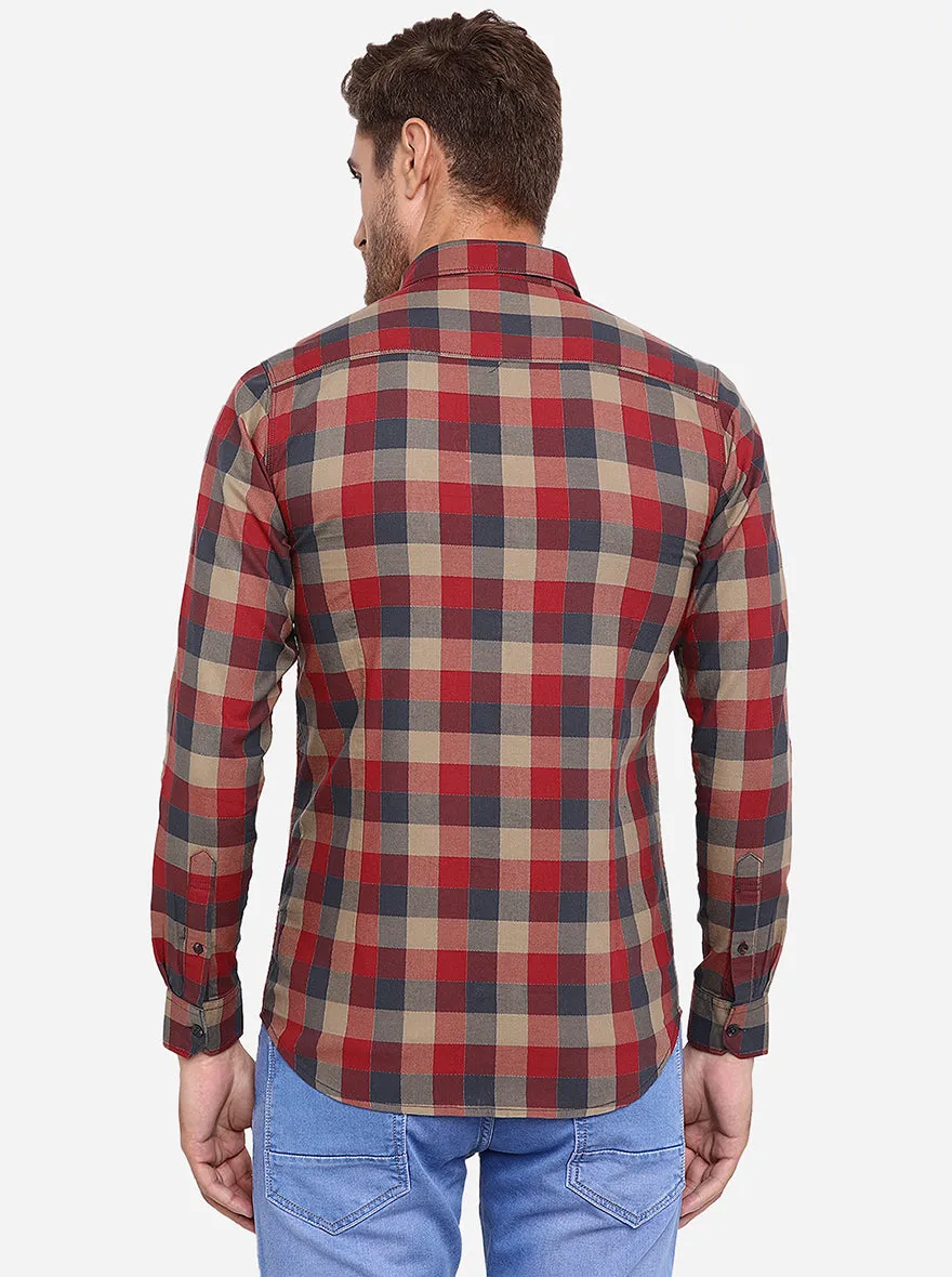 Burn Red Checked Slim Fit Casual Shirt | JadeBlue