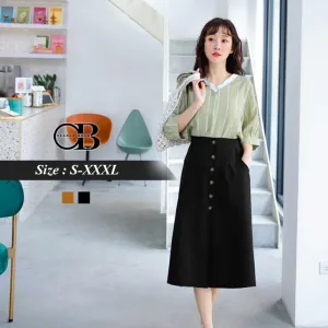 BUTTON DOWN A LINE MIDI SKIRTS