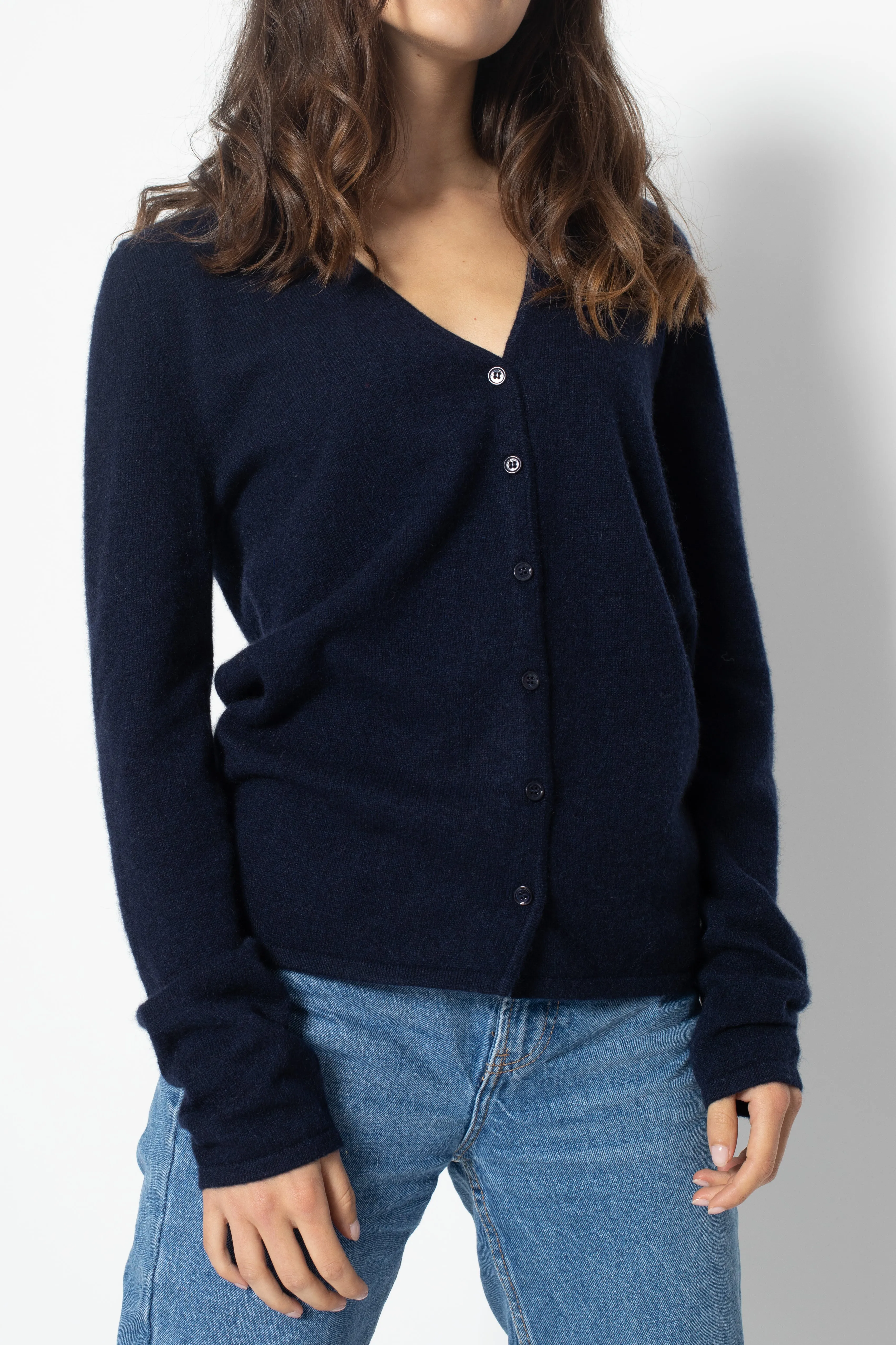 Cardigan Col V Chalais - Navy - 100% Cachemire 2 Fils - Femme