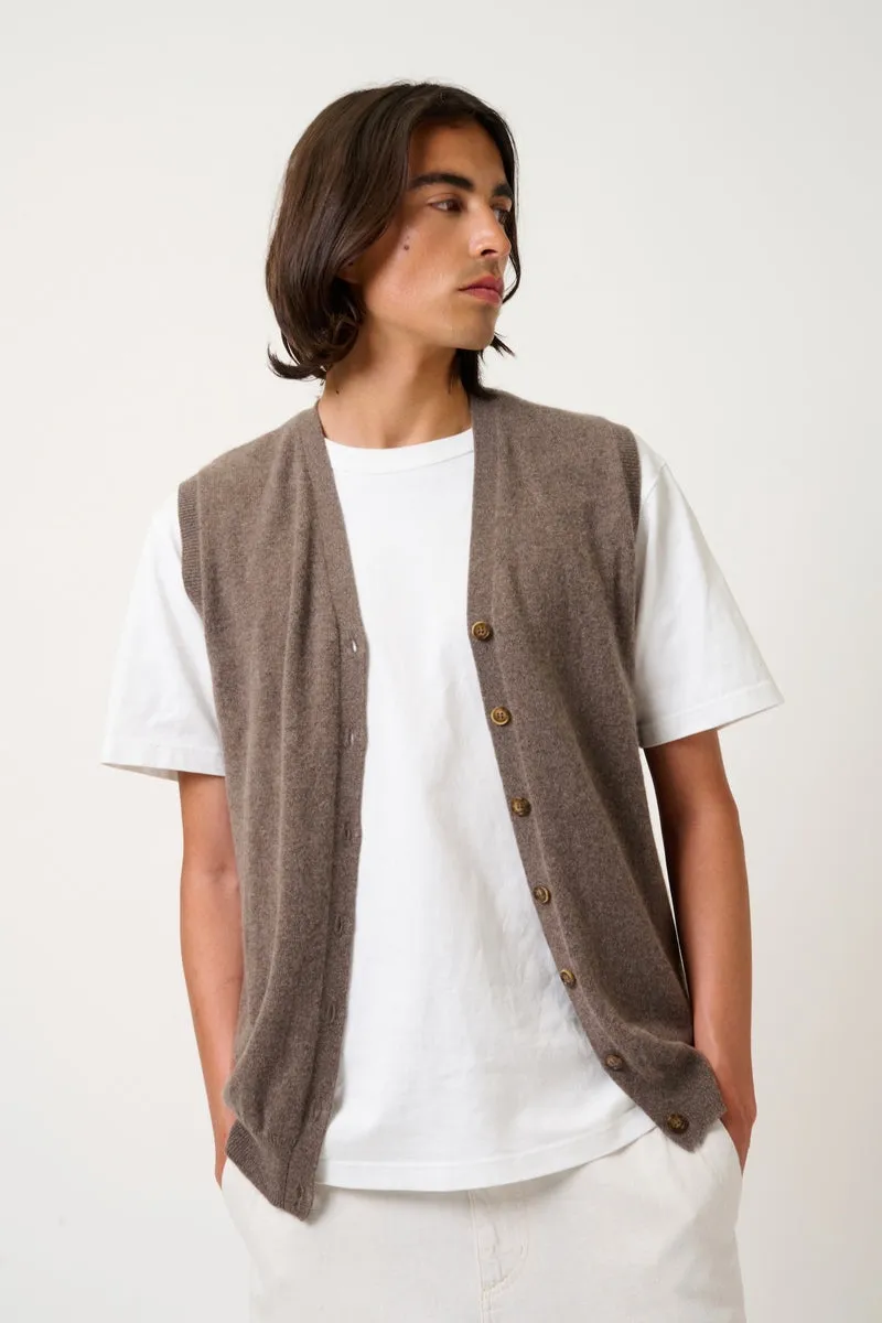 Cardigan Col V Sans Manches Hugo - Taupe Chiné - 100% Cachemire 2 Fils - Homme