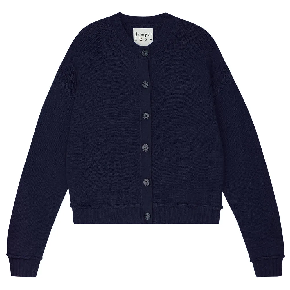 Cashmere Boxy Crew Cardigan in Navy