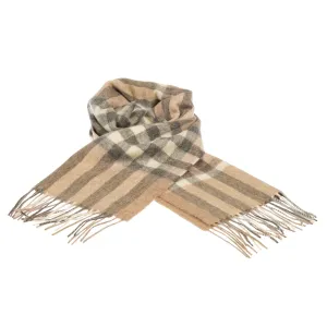 Chequer Tartan 90/10 Cashmere Scarf Bar  Camel