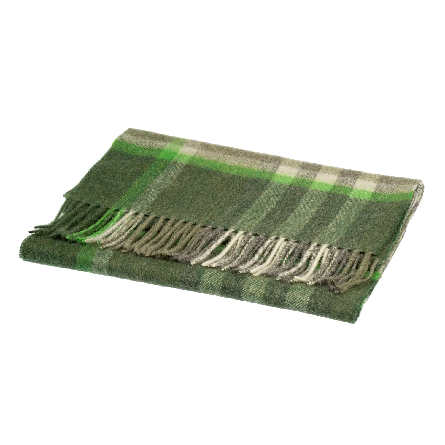 Chequer Tartan 90/10 Cashmere Scarf Bar  Olive