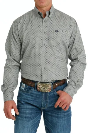 Cinch Geometric Print Button Down Western Shirt - Gray/Navy