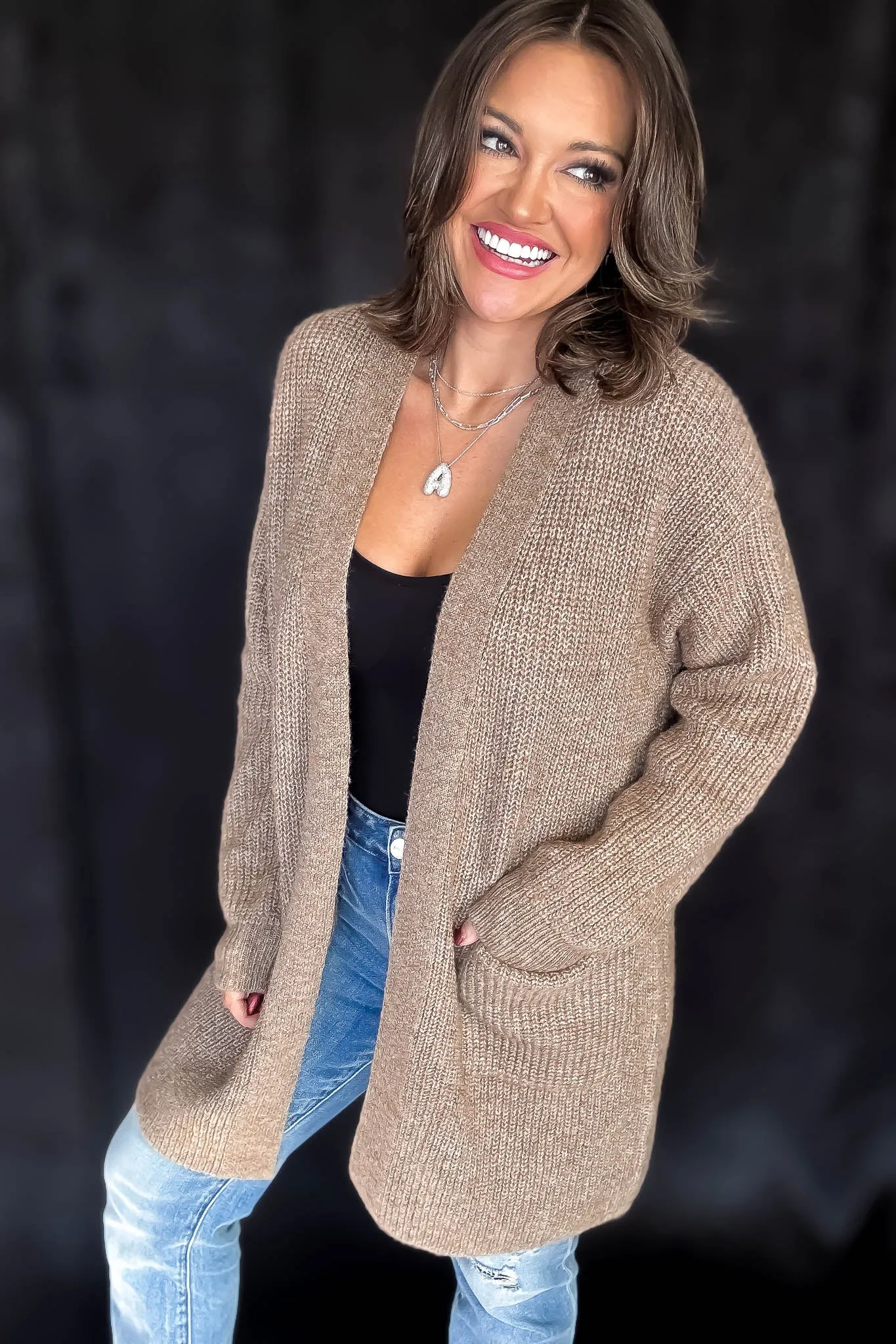 Cozy Mocha Open Front Cardigan