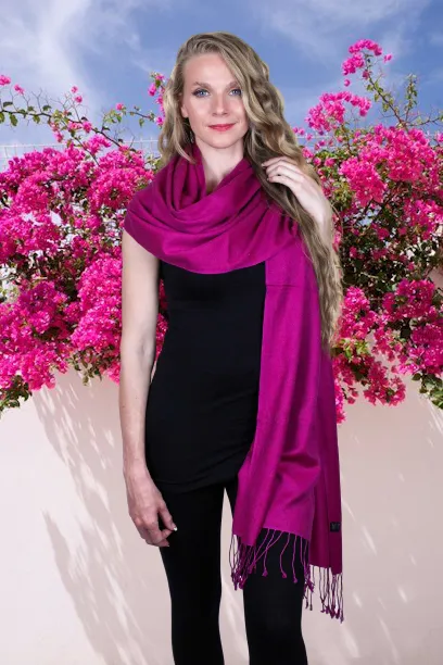 Dark Pink Pashmina Shawl 70% Cashmere 30% Silk