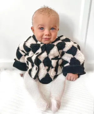 Diamond Checkered Teddy Cardigan