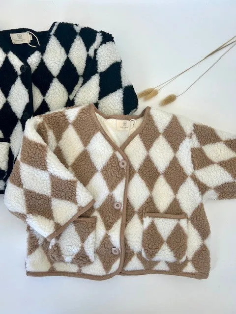 Diamond Checkered Teddy Cardigan