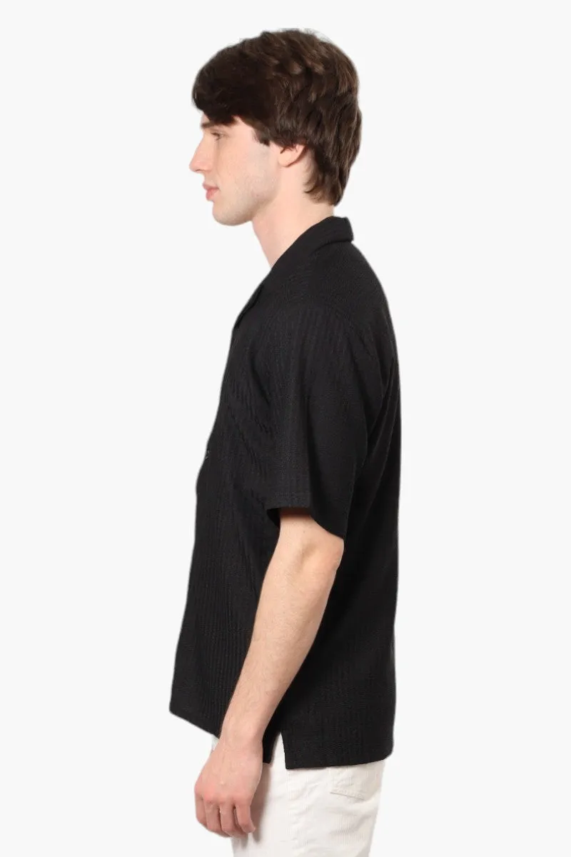 Drill Social Club Camp Collar Textured Casual Shirt - Black