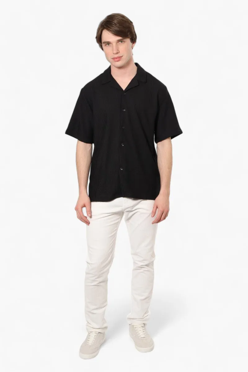 Drill Social Club Camp Collar Textured Casual Shirt - Black