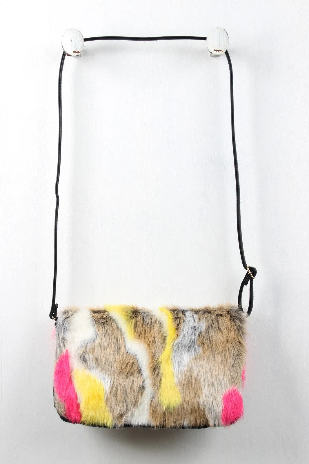 Faux Real Colorful Fur Fold Over Bag