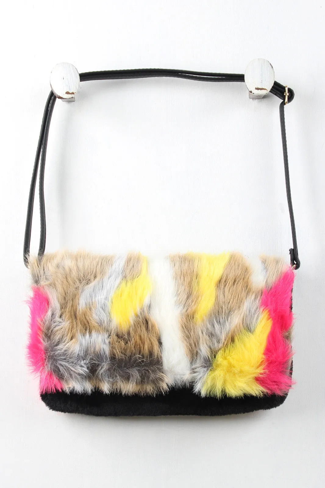 Faux Real Colorful Fur Fold Over Bag