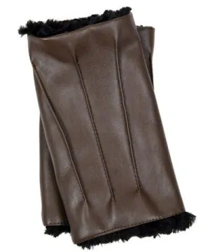 Fingerless / Driving Gloves - Vegan Leather in Chocolate with Cuddly Faux Fur